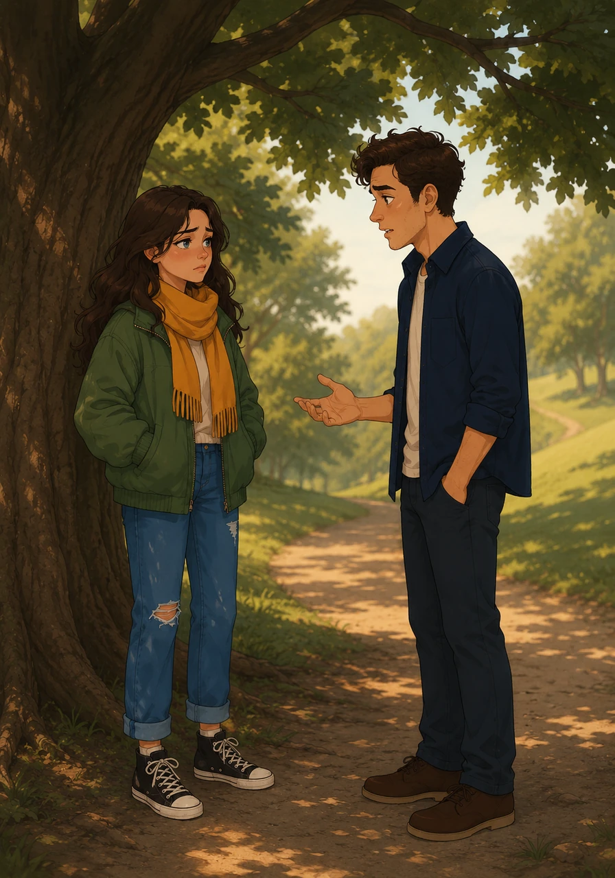 Under the shade of a large oak tree, they finally stop walking and look at each other with tired eyes. Brycen starts to speak, his voice trembling slightly as he acknowledges the distance that has grown between them over the months. Ariana listens, her heart aching with the realization that some things cannot be fixed with just an apology.
