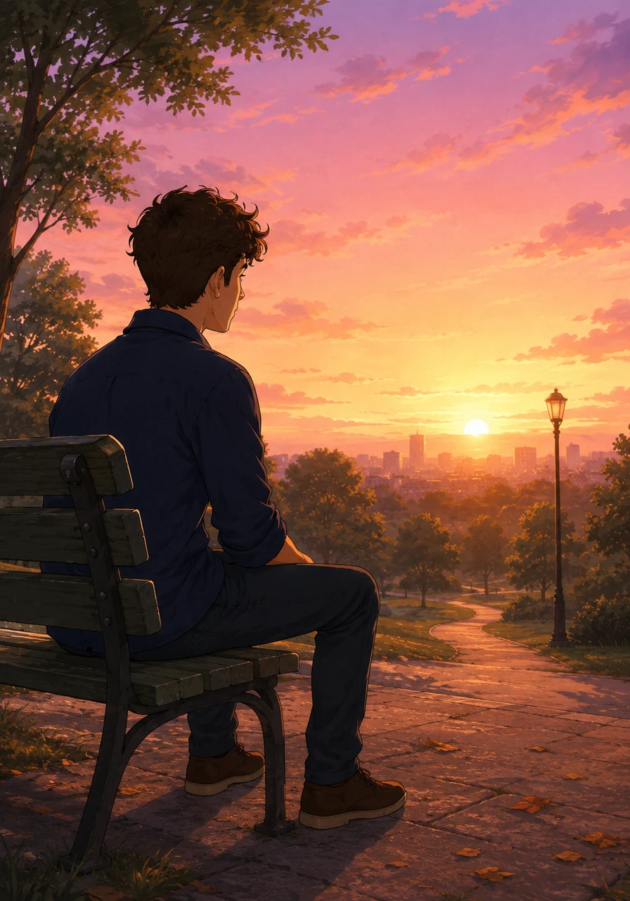 A week later, Brycen sits on the same park bench, watching the sunrise paint the sky in shades of pink and gold. The loneliness is still there, but it is slowly being replaced by a sense of peace and clarity. He breathes in the fresh morning air, feeling the first stirrings of a new chapter beginning.