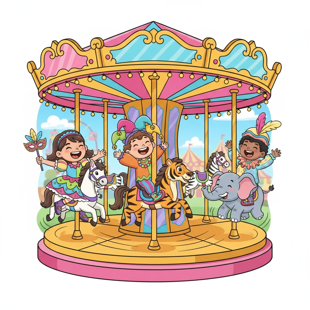 Next, they all lined up for a ride on the whimsical carousel. Lily's horse bobbed up and down, making her feel like she was flying. Joel and Maya shrieked with delight as their painted animals spun around and around.