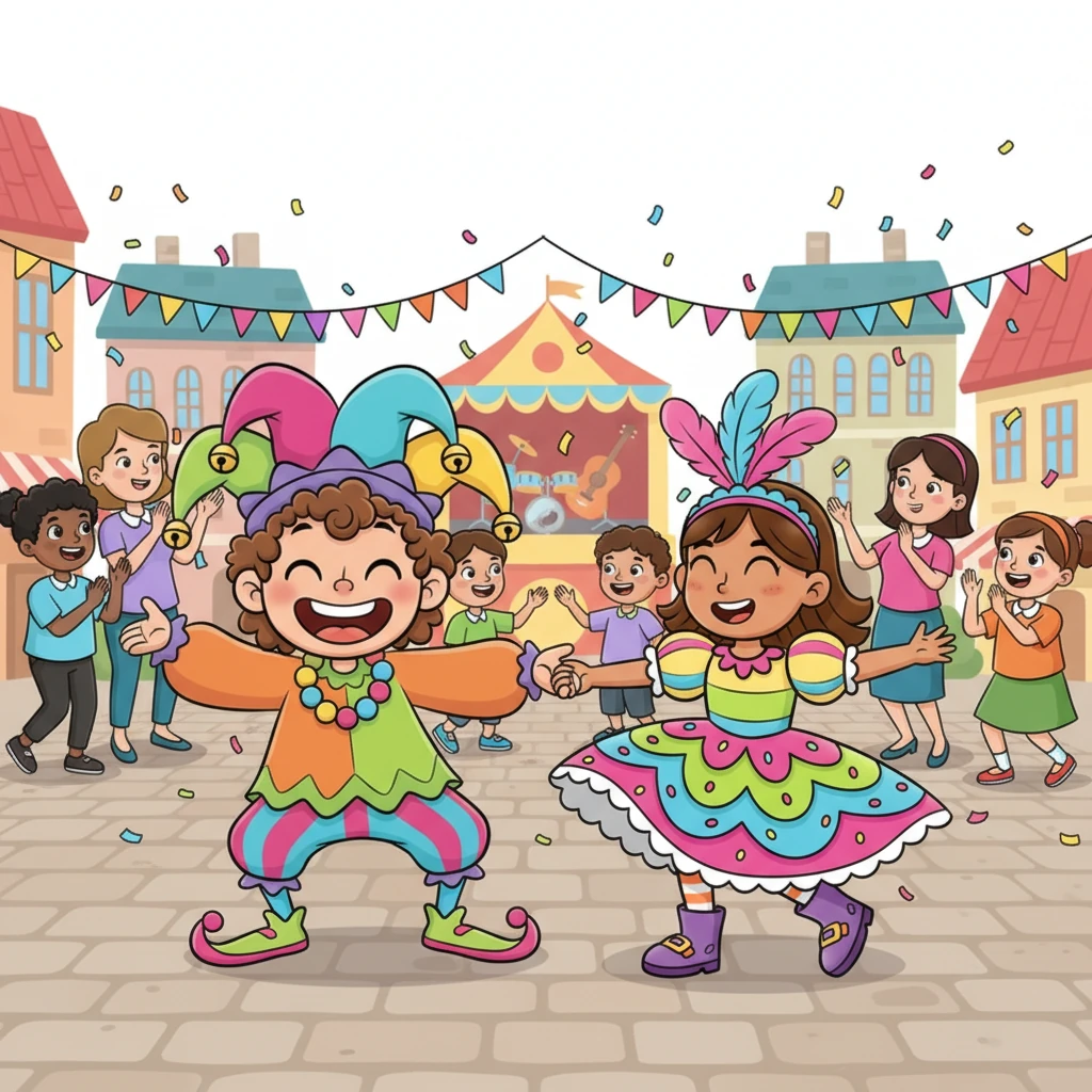 The whole class joined a spontaneous dance party in the main square. Ben showed off his silliest moves, while Andrea and Leah held hands and twirled. Even the teachers swayed to the joyful music, caught up in the festive spirit.
