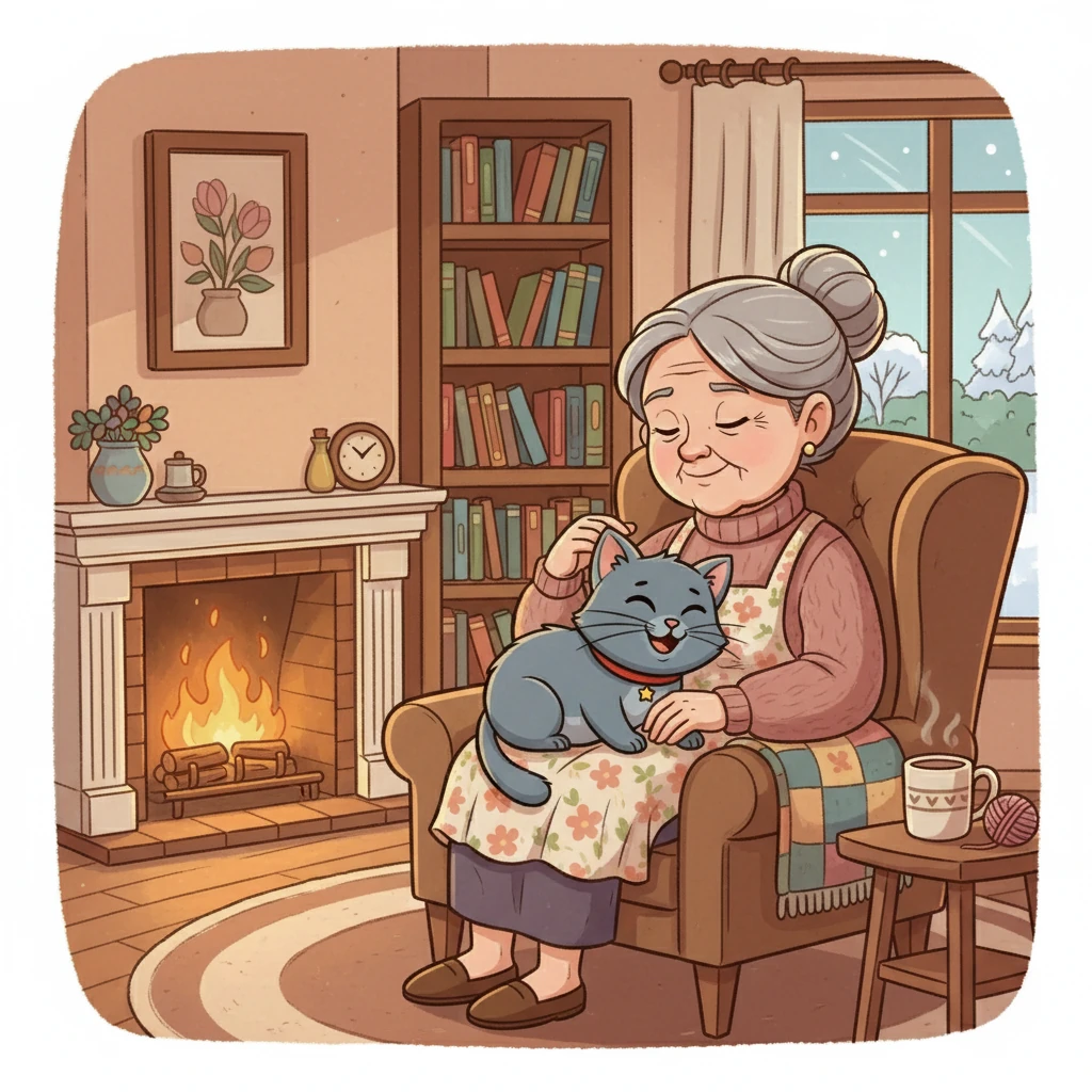 Whiskers, now happy, purred contentedly. The old woman gently stroked his fur. He realized that adventure wasn't about finding something special, but about finding someone who cared and giving someone a happy friend.