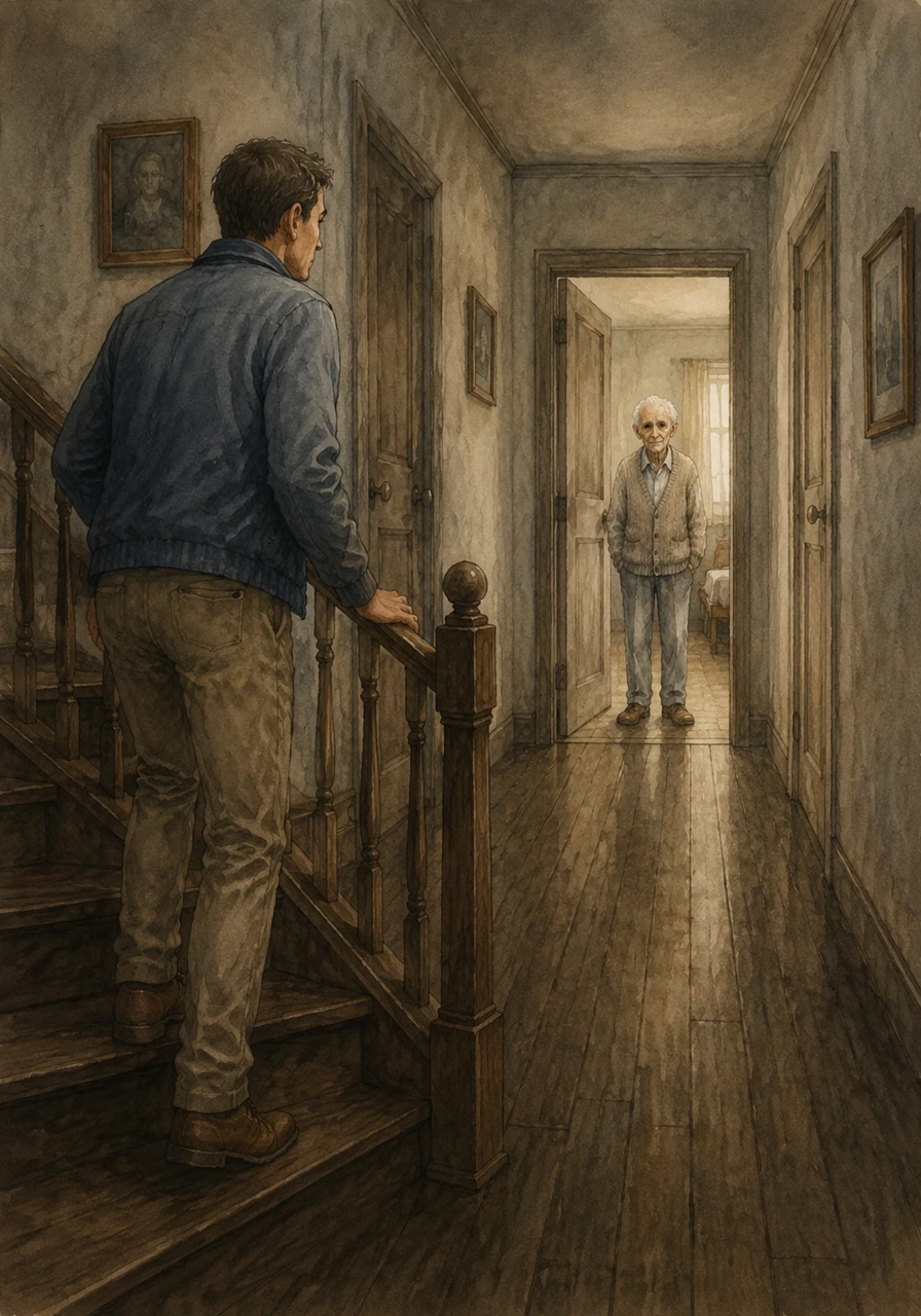 Un bruit de frottement léger se fit entendre à l'étage, comme des pas pieds nus sur le bois. Le cœur battant, Hugo monta les marches lentement, scrutant le couloir vide. Toutes les portes étaient fermées, à l'exception de celle de l'ancienne chambre de son grand-père.
