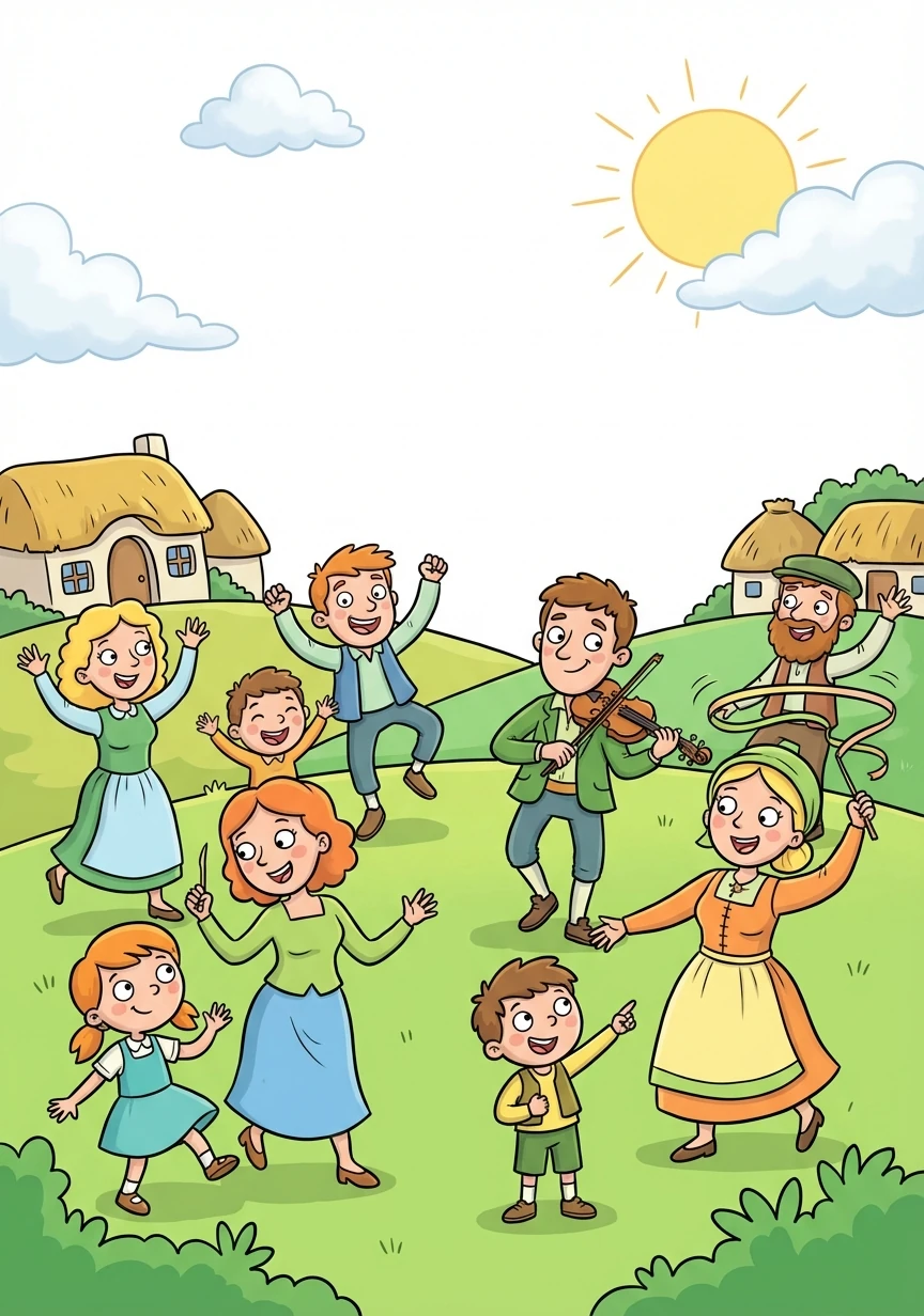 La gente de Irlanda, al ver que las serpientes se habían ido, salió de sus casas y empezó a celebrar. La alegría llenó el aire y la isla se iluminó con sonrisas.