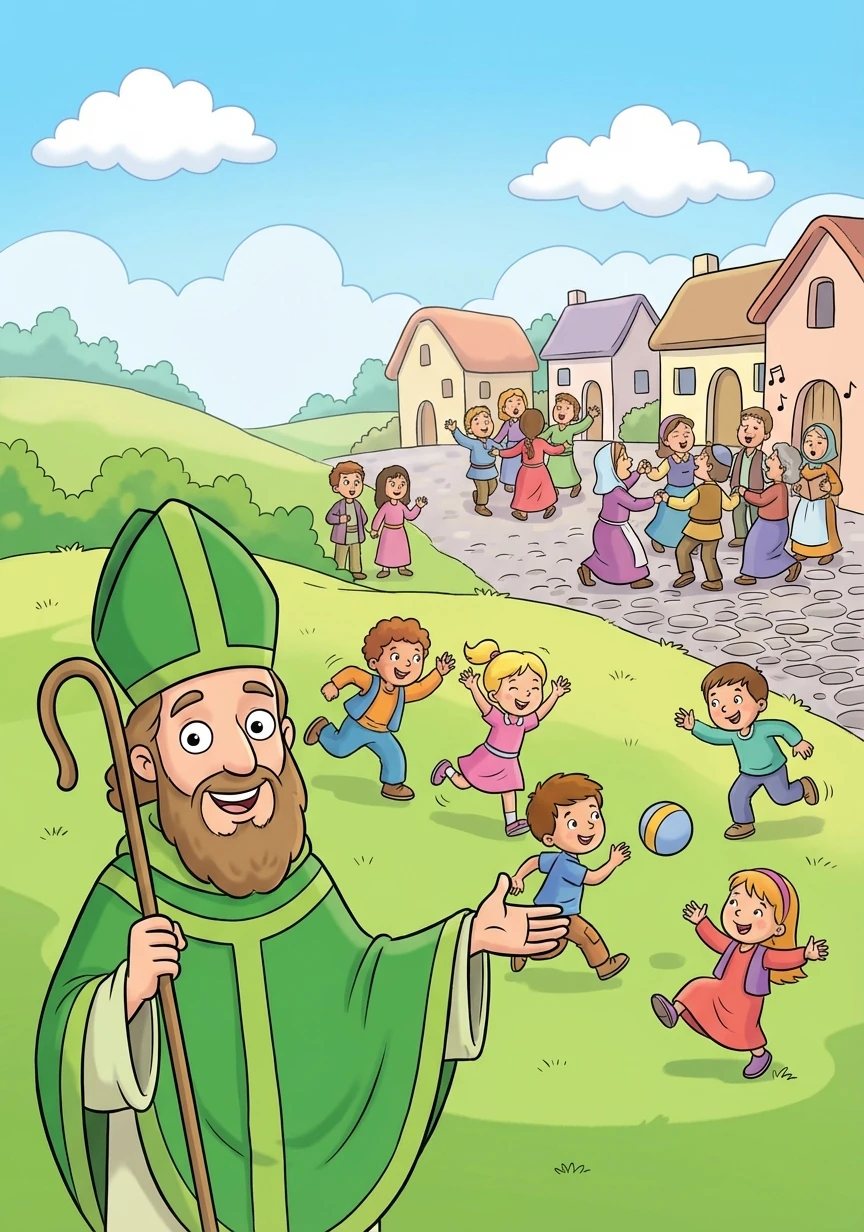 Los niños comenzaron a jugar en los prados sin miedo, y los adultos cantaban y bailaban en las calles. San Patricio sonreía, feliz de haber traído la paz.