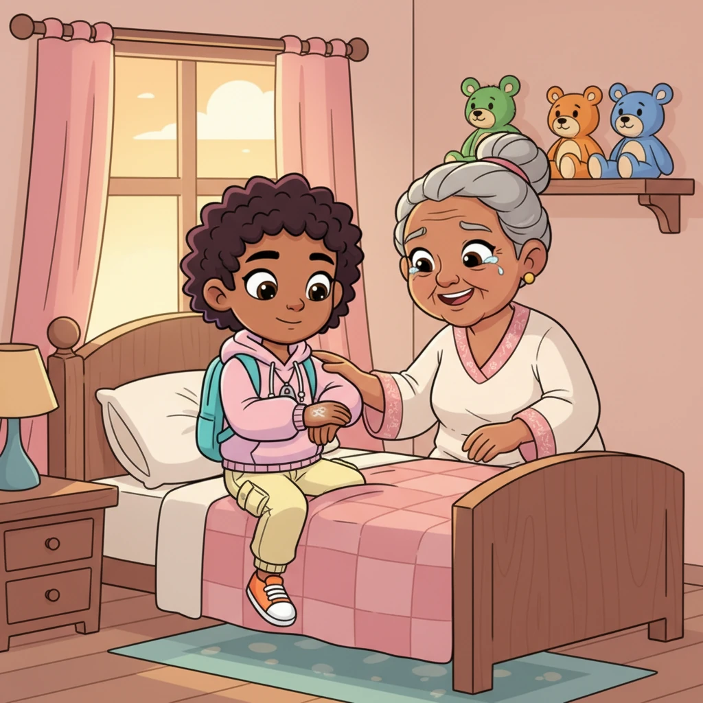 Amani wakes abruptly in his own room, the mysterious box now gone. The symbol on his wrist has faded to a faint, silvery scar, a quiet reminder of his journey. His grandmother, seeing the change, finally smiles with profound relief, her face lines softening for the first time in memory. He understands now that the truth doesn't disappear; it simply waits for the courage to be faced.