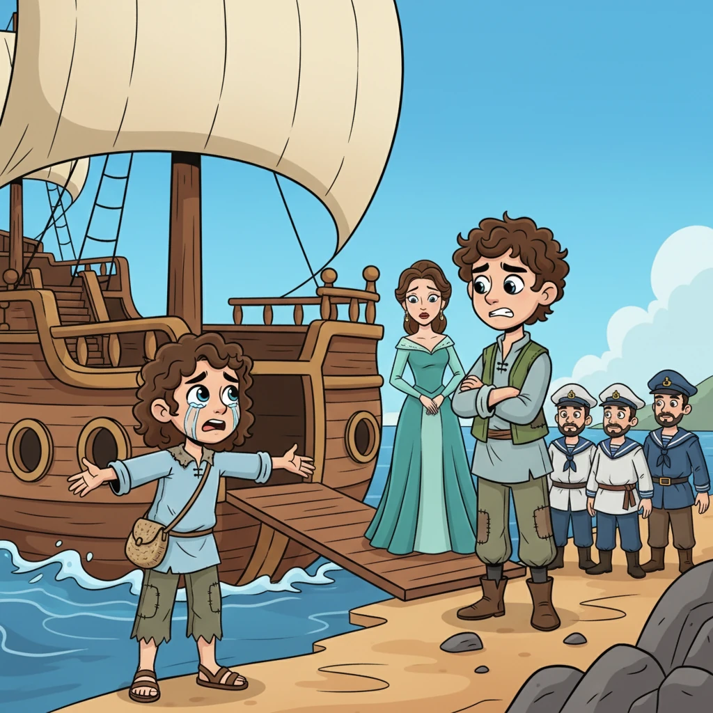 As Mora reached the ship, her voice trembling with love, Elian's face hardened, a mask of cold embarrassment replacing his confident smile. In front of his elegant wife and crew, he cruelly denied knowing the ragged woman, claiming he had no mother who looked like a beggar. Mora's outstretched hands froze in mid-air, her heart shattering into a million pieces.