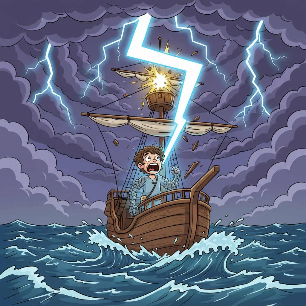 No sooner had Mora uttered her desperate plea than the sky darkened dramatically, and a furious storm erupted from nowhere. Lightning cracked across the churning waves, striking Elian's magnificent ship with a deafening roar. As Elian screamed in terror, his limbs began to stiffen, his skin turning cold and hard like ancient rock.