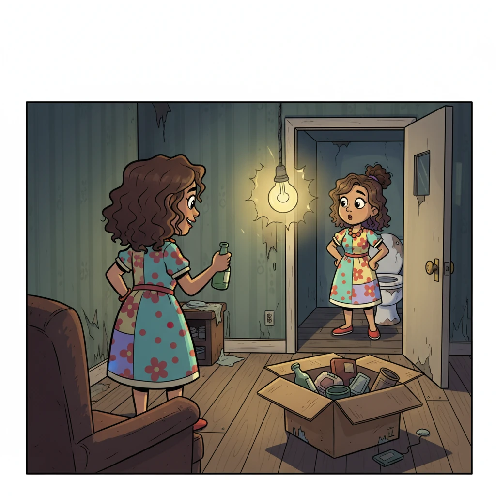 The only light in the entire house flickered feebly from a lone, exposed bulb hanging precariously from the ceiling, casting long, dancing shadows. Jo discovered the only other 'working' amenity: a chipped, stained toilet in a tiny, windowless room. Helen, meanwhile, was already rummaging through a box, not for essentials, but for a hidden bottle.