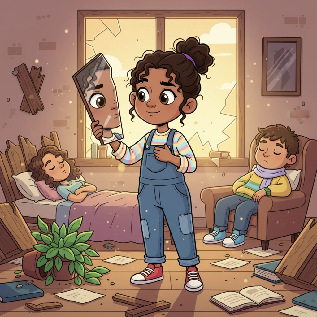 The next morning, Jo rose before Helen and Peter, her eyes clear. She looked around the broken house, then at her own reflection in a shard of mirror. She knew she had to find her own path, her own true sweetness, far away from the chaos that surrounded her. This was her silent, unbreakable promise.