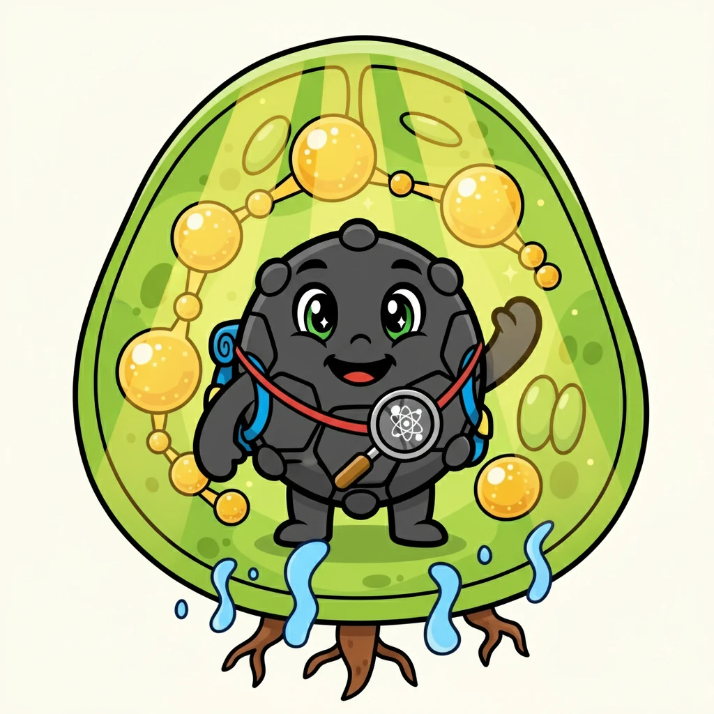 Inside the plant, Carbony became part of a sweet, sugary treat. He was now glucose, a source of energy for the plant. He marveled at the plant's ability to create food from sunlight and air. The plant’s roots provided water for this process.