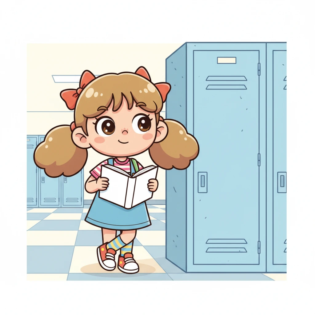 Around the corner, Ji Yeon watched him approach, a small, knowing smile playing on her lips. Her eyes twinkled with affection, though a hint of playful mischief swirled within them. She leaned against a locker, pretending to be engrossed in a book, but her gaze was fixed on him.