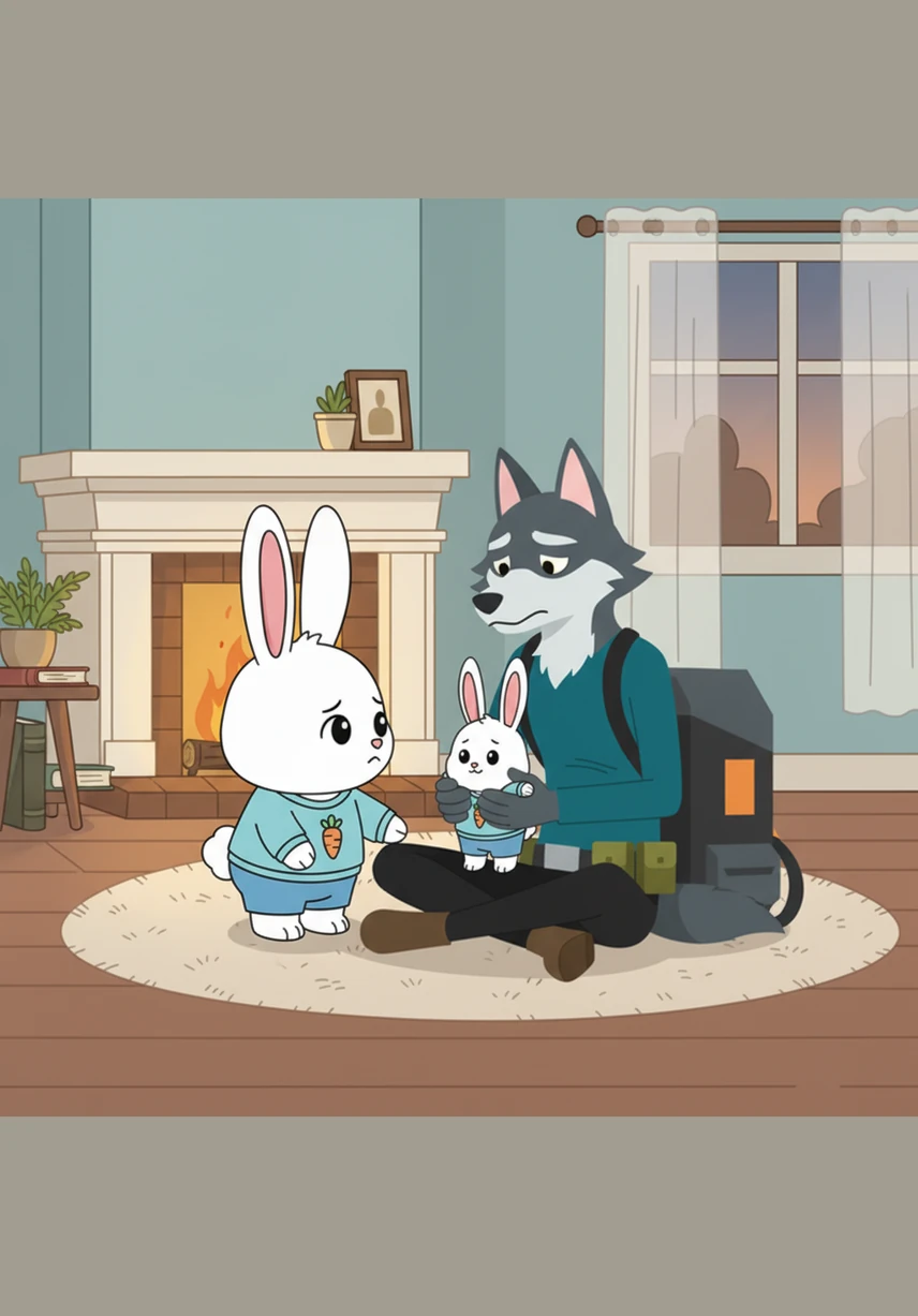 Bruno looked down at the empty basket and the stained rug, his ears drooping low with sadness as he realized he had made a mess of Lili's day. "I'm so sorry, Lili," he whimpered softly, "I just wanted to be a good guest, but I keep making mistakes."