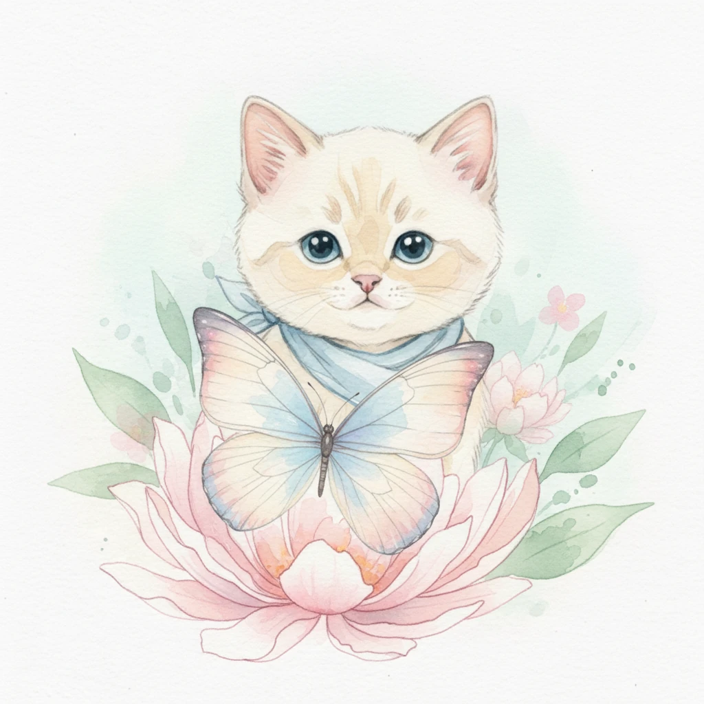 Una farfalla dalle ali delicate, dipinte con sfumature di azzurro e pesca, si posa dolcemente su un fiore vicino. Soffio la osserva con ammirazione, senza fare rumore, incantato dalla sua grazia. Le ali sembrano fatte di veli trasparenti, quasi come un acquerello che prende vita.