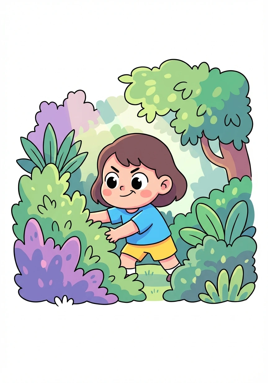 Một ngày, An quyết định khám phá khu vườn. Cô bé đi sâu vào những bụi cây rậm rạp.