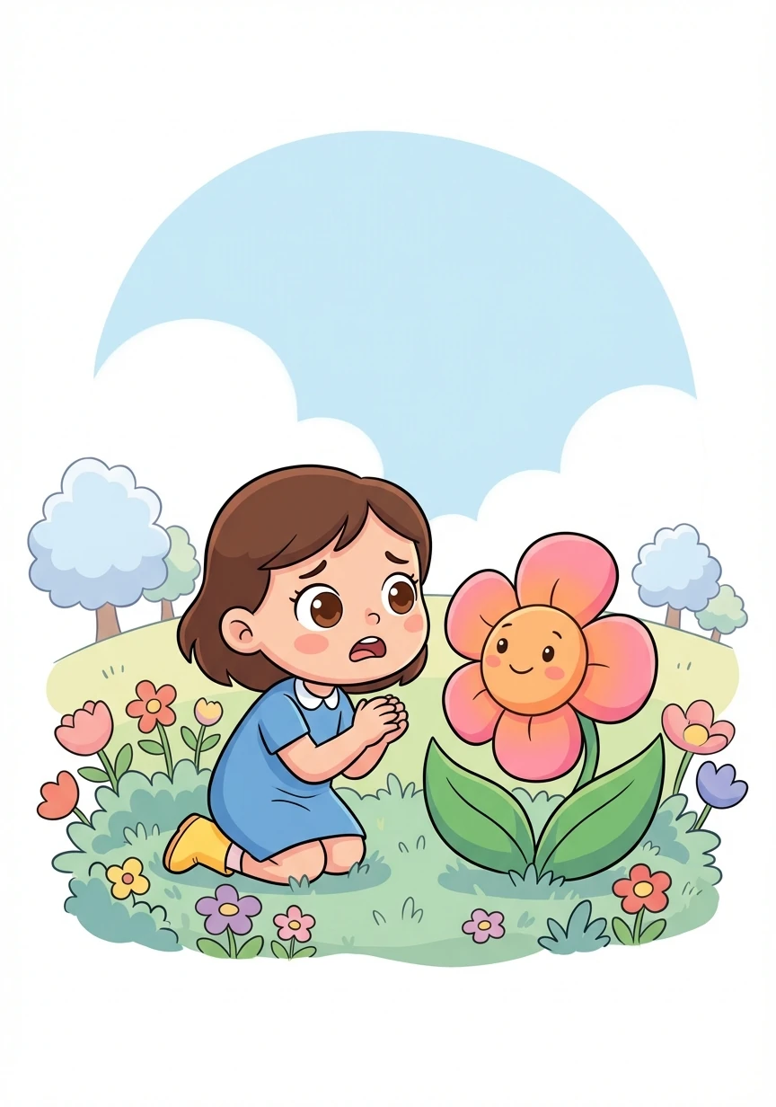 An bắt đầu trò chuyện với cây hoa. Cô bé kể cho cây nghe về nỗi cô đơn của mình.