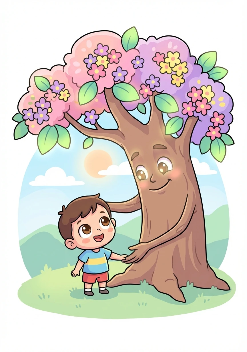 Cây hoa lắng nghe An một cách chăm chú. Sau đó, cây nhẹ nhàng đáp lời, 'Con không hề cô đơn, An ạ. Ta luôn ở đây với con.'