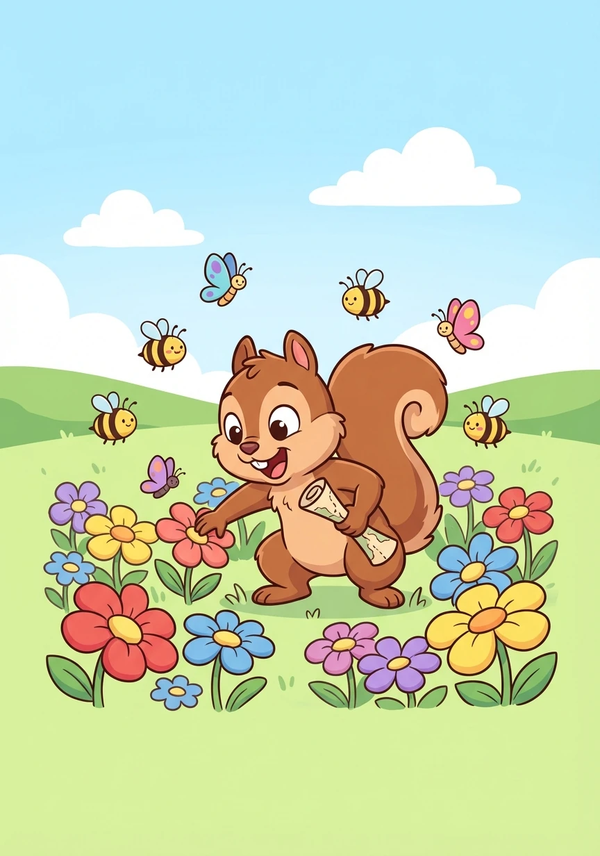 The map then guided Squeaky to a field of colorful wildflowers. Buzzing bees and fluttering butterflies surrounded him as he searched for the next clue.