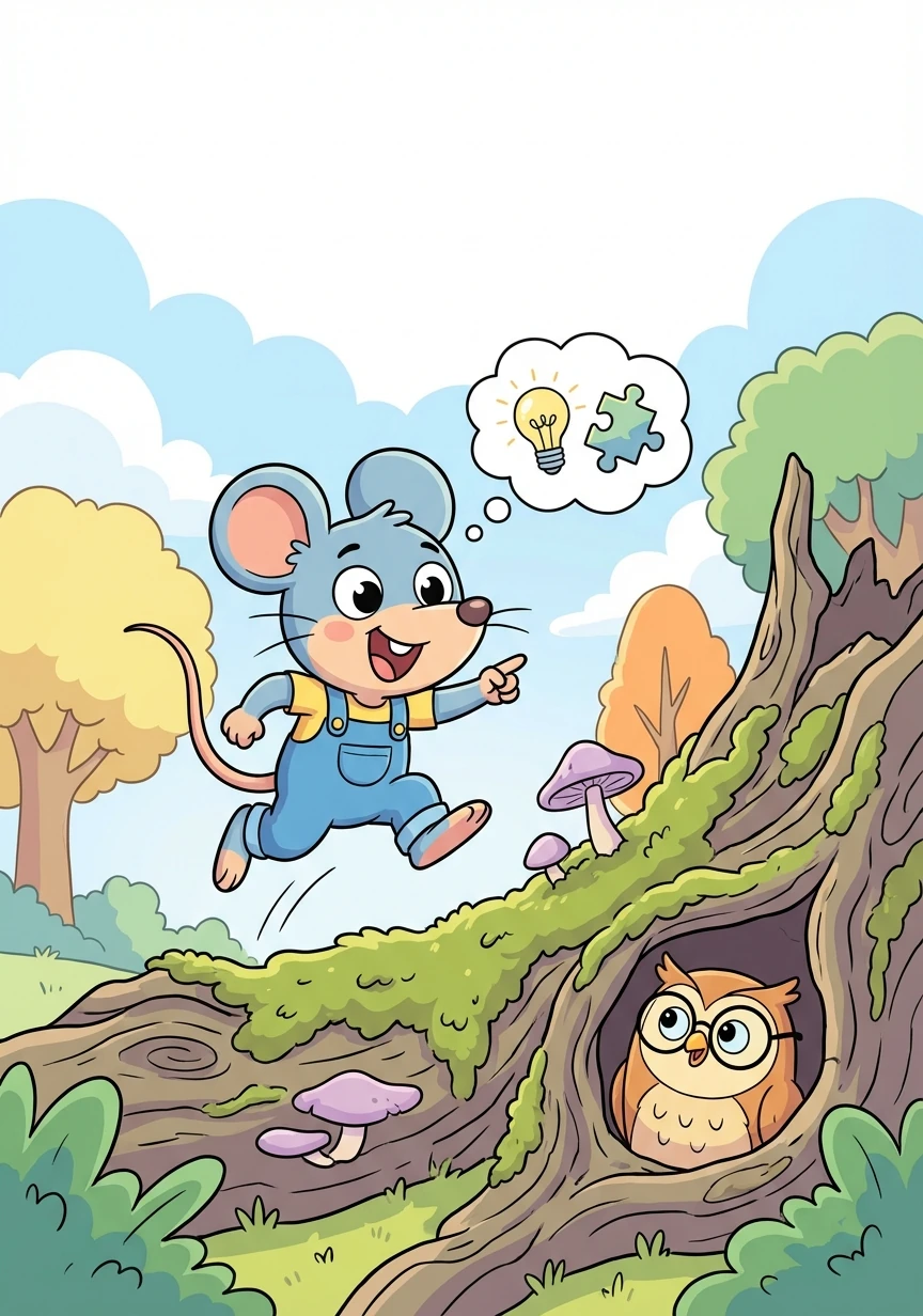 With a burst of insight, Squeaky solved the riddle! It pointed him towards the old, moss-covered log where the wise old owl lived.