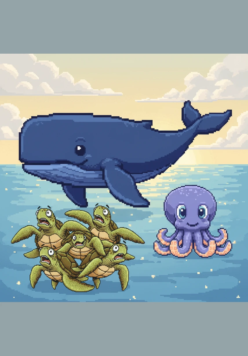 One morning, Barnaby decided to swim toward the distant horizon where the water met the clouds. He wanted to see the wonders of the world and perhaps find a friend who didn't mind his enormous size.