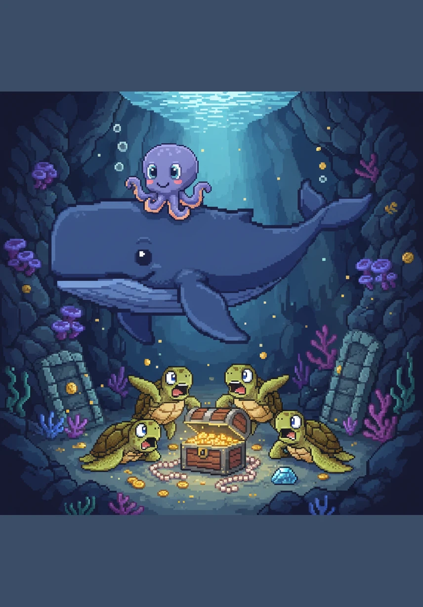 After the storm passed, he dived deep into a mysterious trench where the water turned a velvety black. Suddenly, thousands of tiny jellyfish began to glow, surrounding Barnaby like floating lanterns in a silent, underwater forest.