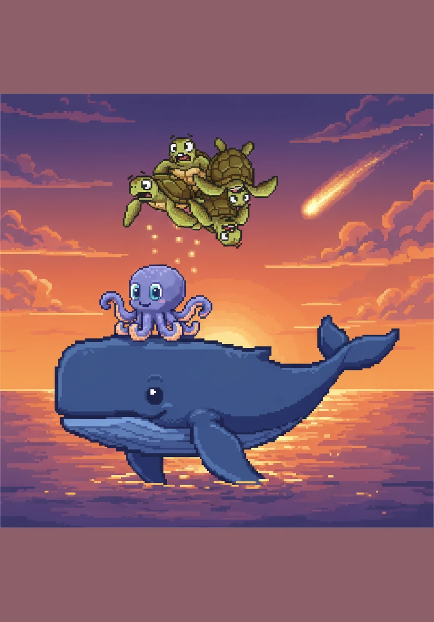 As evening fell, the ocean surface turned into a mirror of liquid gold and soft violet. Barnaby let out a long, low song that vibrated through the water, a melody filled with hope and the stories of his long journey.