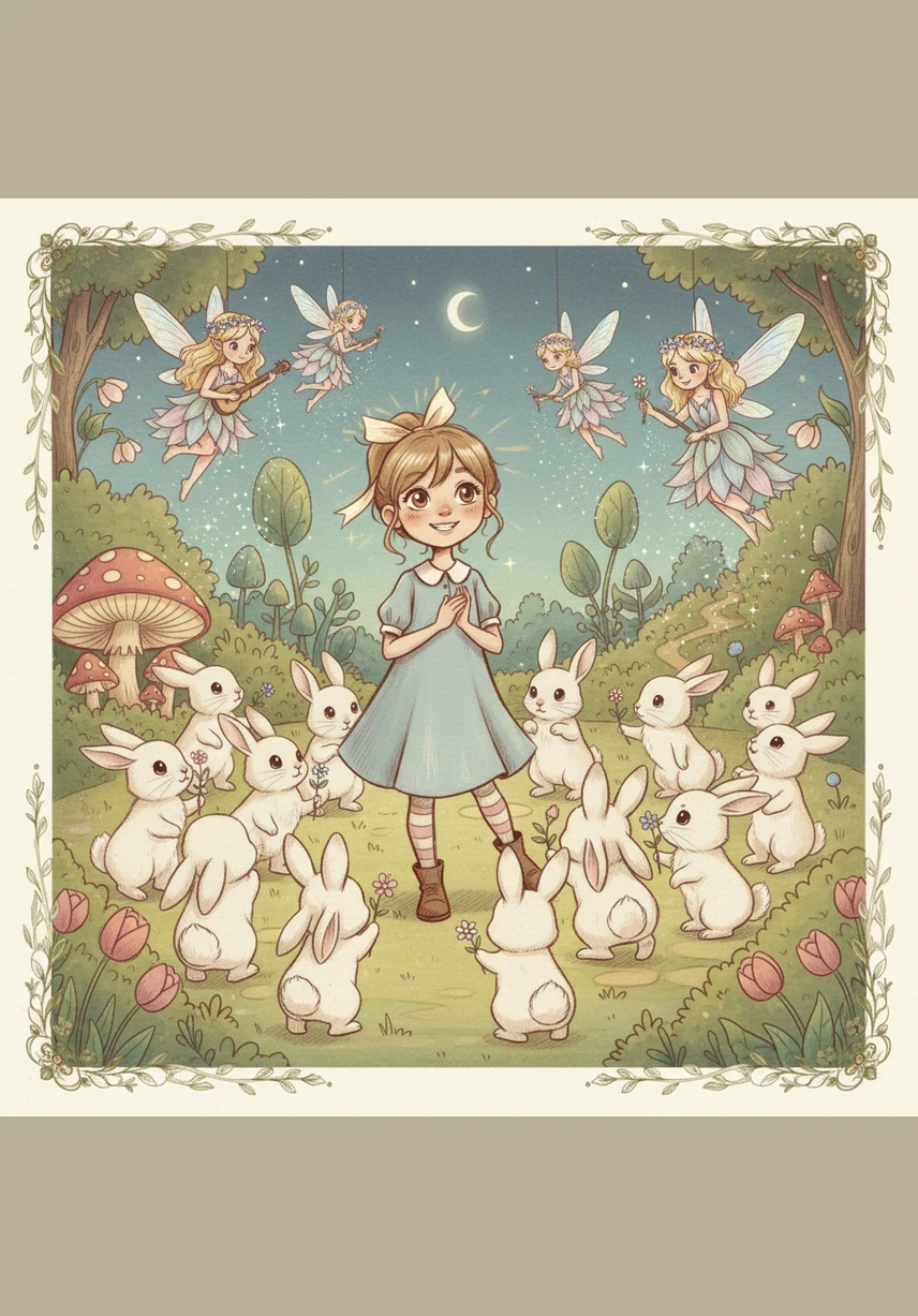 Все обитатели сада собрались вокруг Лили, чтобы отпраздновать это чудесное событие под сиянием волшебной ленты. Девочка танцевала и смеялась вместе с новыми друзьями, зная теперь наверняка, что доброта — это самое прекрасное волшебство в мире.