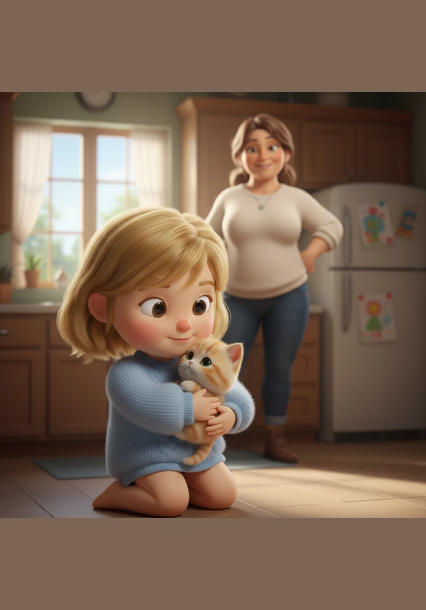 With great care, Lala gathers the kitten into her arms, feeling its tiny heartbeat against her chest. The kitten snuggles into her sweater, feeling safe and loved for the very first time in its life.