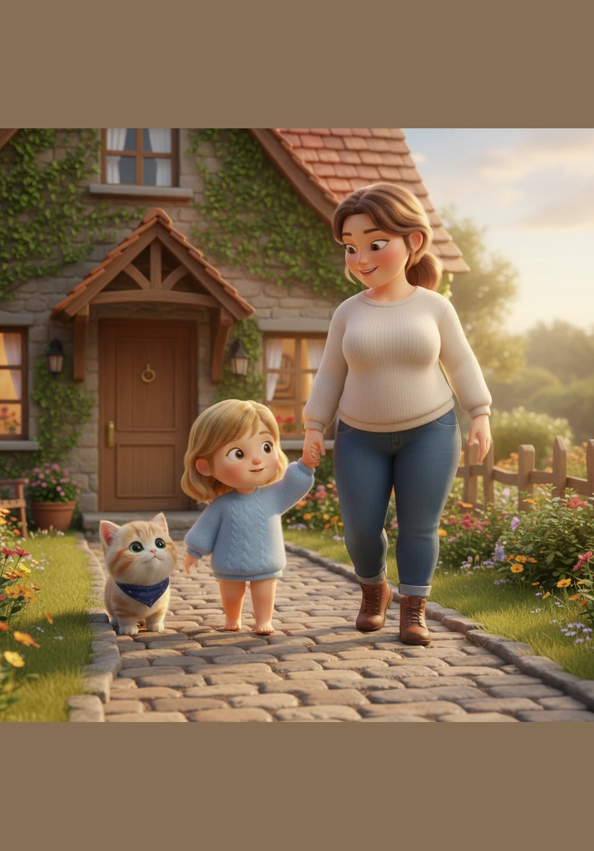 The two of them walk toward home as the sky turns a beautiful shade of golden orange and soft pink. Lala carries her new friend carefully, already thinking of the perfect name for her little companion.