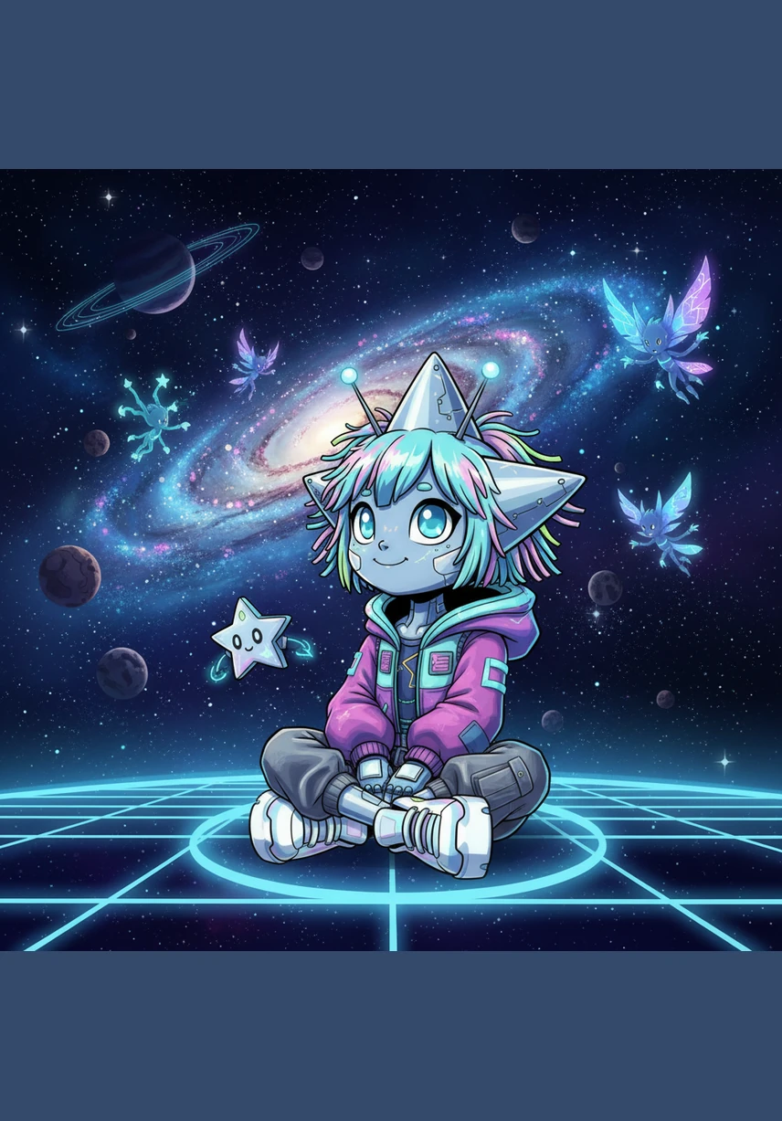 Twinkle, a small and cheerful star, gazes out from her quiet corner of the sky at the vast, shimmering galaxy. She wonders about the mysterious planets and magical creatures that might exist far beyond her home in the deep blue velvet of space.