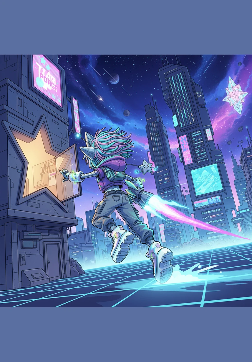 With a burst of golden light, Twinkle leaves her home and streaks through the galaxy, passing glowing comets and swirling nebulae. The excitement of the journey fills her heart as she watches the distant stars twinkle like tiny diamonds behind her.