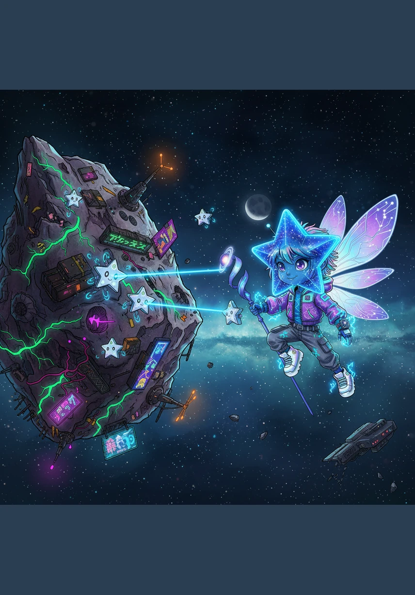 Just as a massive asteroid lunges toward Twinkle, Glimmer uses her sparkling magic to create a protective shield of light. Safe and sound, the two friends emerge from the danger, feeling brave and ready to face whatever other wonders the galaxy has in store for them.