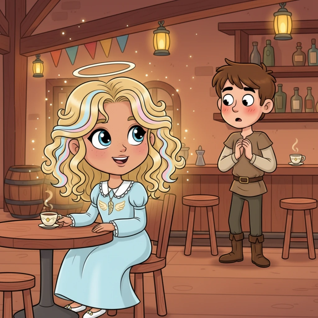 As Rebekah settled down at a nearby table, her laughter echoing softly, she glanced back at Logan, who was still standing awkwardly at the bar. She offered him another sweet, inviting smile, her eyes twinkling with a friendly charm. Logan felt a peculiar pull, a desire to be near this unexpected source of brightness.