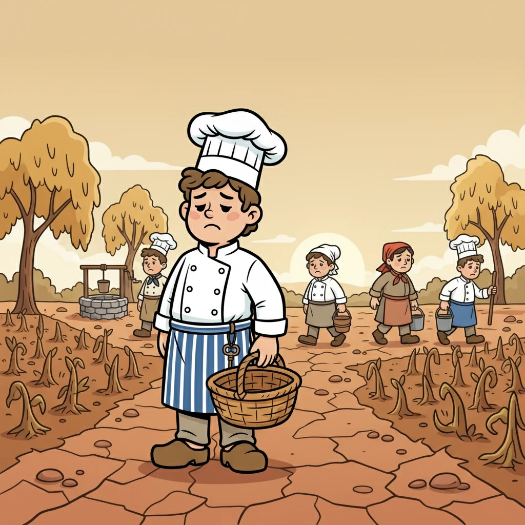 Pendant ce temps, le village était touché par une grande sécheresse. Les récoltes étaient mauvaises, et la nourriture commençait à manquer. Le moral des villageois était au plus bas.