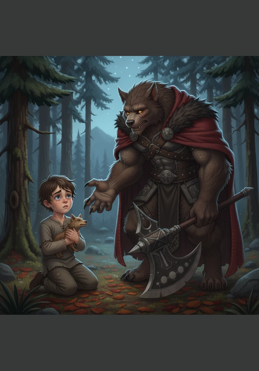 He woke up in the deep woods to find a legendary old warrior named Varg watching over him by a small fire. Varg told the boy that his failure to turn into a beast was the reason he survived that night, and that he must now learn to be both human and wolf to save his kind.