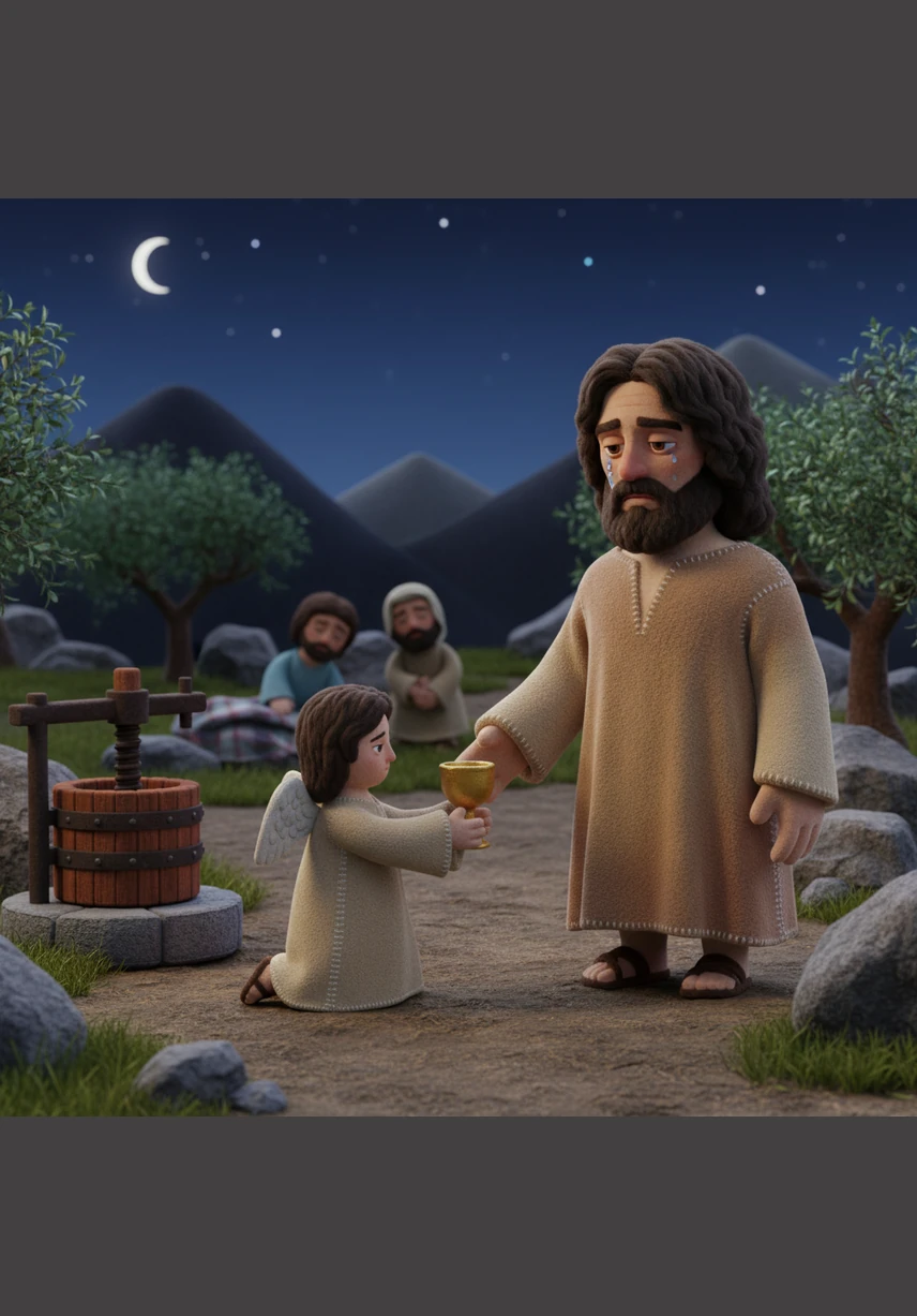 The visual field is elegantly divided to show the warmth of human intimacy on one side and the cold, brutal impact of the cross on the other. These two perspectives work together to ensure that the figure of Jesus remains a living reality rather than a distant symbol.