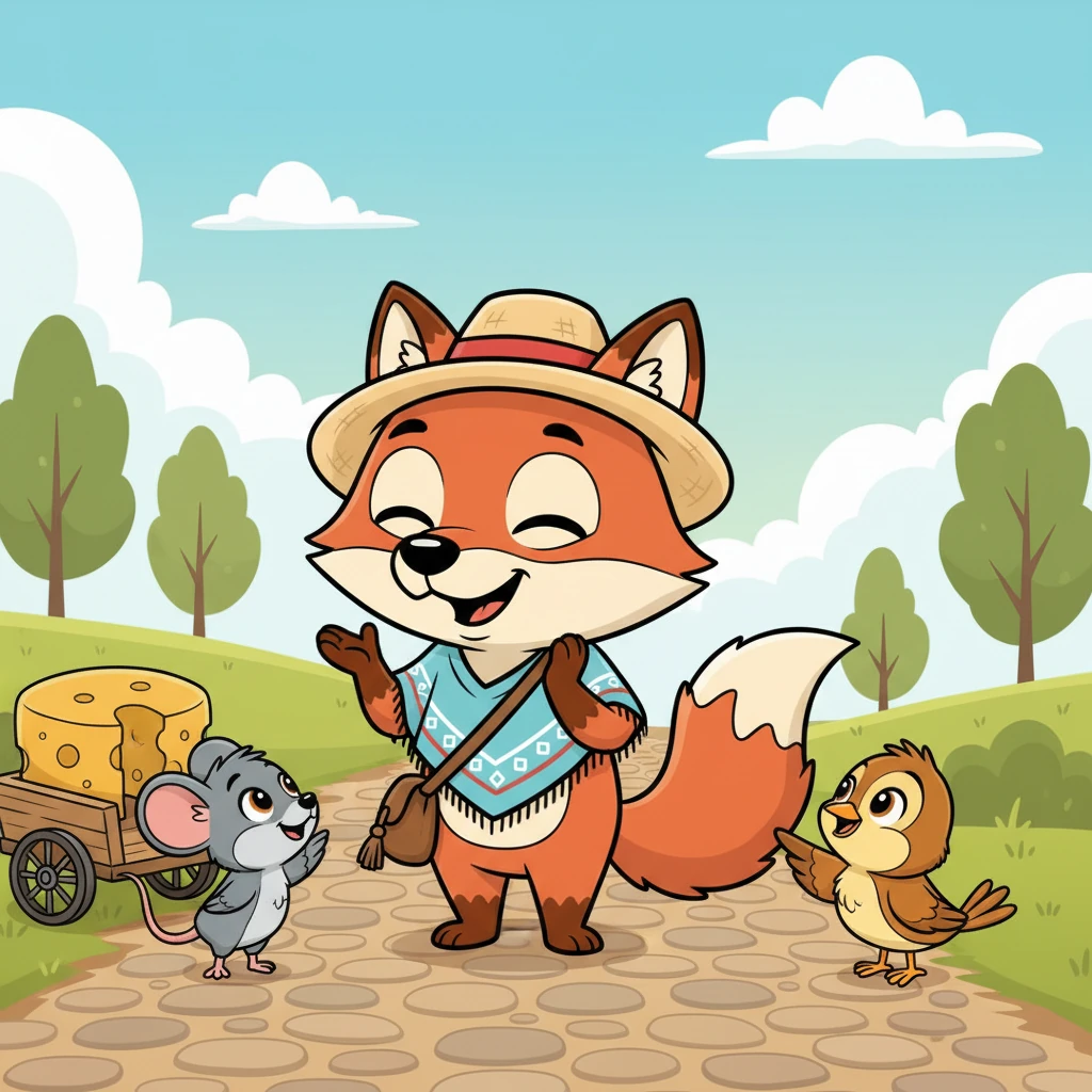 El Lobo, que se llamaba Lobo, se dio cuenta de que los había asustado y se disculpó con una sonrisa amable. Les explicó que también amaba el queso y les preguntó si podía unirse a su viaje. Félix y Pío, al ver su bondad, aceptaron con entusiasmo.