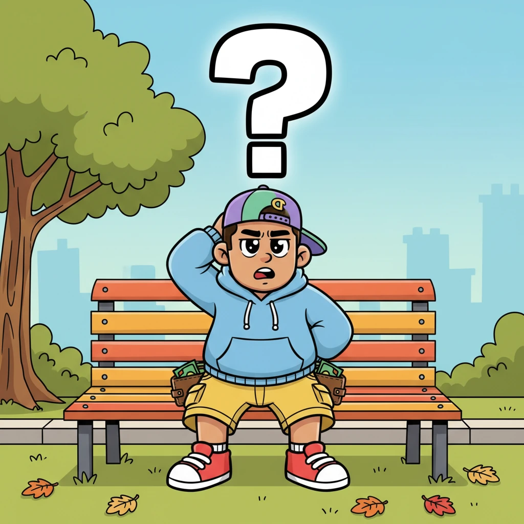 Leo often sat alone, scratching his head, a giant question mark floating above him. He wondered, 'Is Max my friend, or is he like a never-ending bill that always needs paying?' It was a puzzling thought.