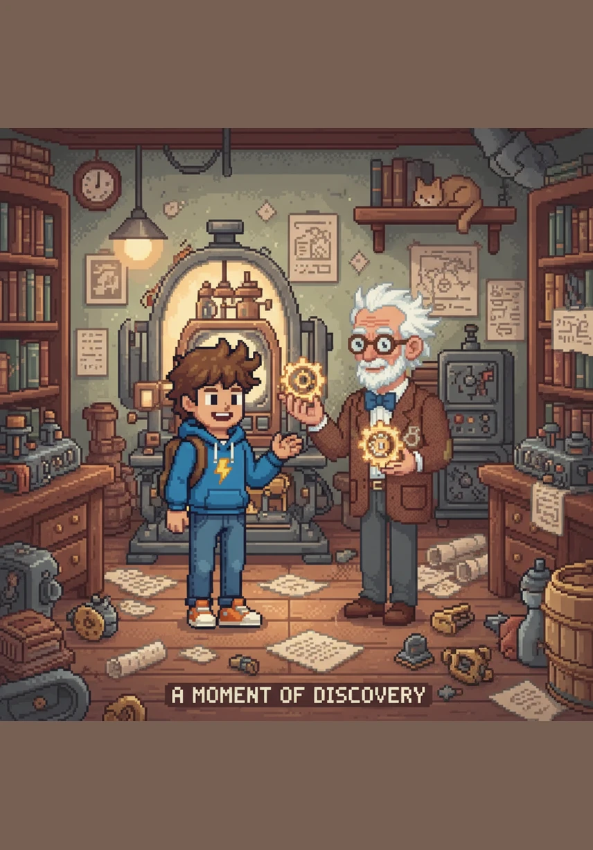 Suddenly, Professor Pivot appears with a long wooden beam and explains that Leo needs a mechanical system to help him. He introduces the concept of a lever, a simple machine that uses a pivot point to multiply human force.