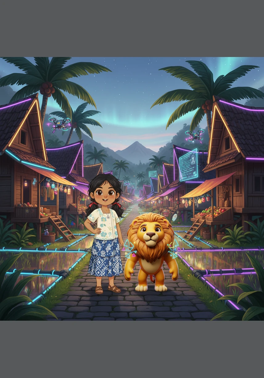 In a vibrant Indonesian village surrounded by emerald rice terraces and swaying palm trees, a kind-hearted girl named Melati spends her days exploring the beauty of her tropical home. Everything in her world is crafted from soft, colorful clay, from the thatched roofs of the houses to the bright hibiscus flowers blooming in the sun.