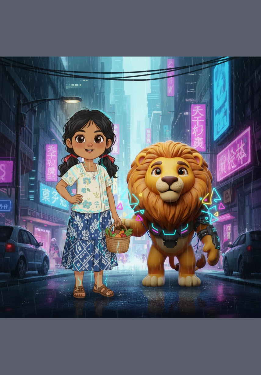 Melati notices the lion’s front paw is swollen, with a long, sharp thorn deeply embedded in the center of its soft pad. The lion looks into her eyes with a plea for help, showing no aggression, only the quiet suffering of a creature in great pain.