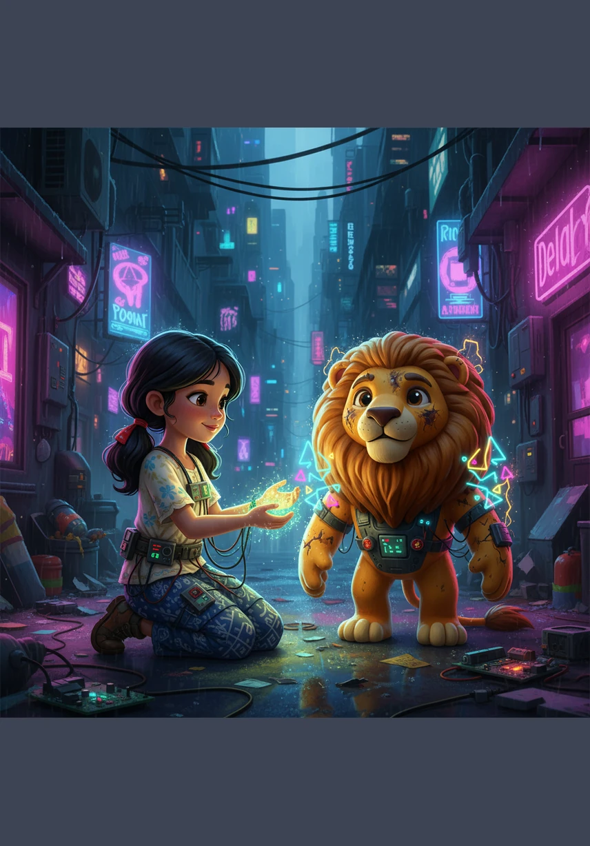 With gentle hands and a steady heart, Melati reaches out to the powerful beast and carefully grips the end of the wooden splinter. She gives a quick, firm pull, removing the thorn while the lion lets out a soft huff of relief.