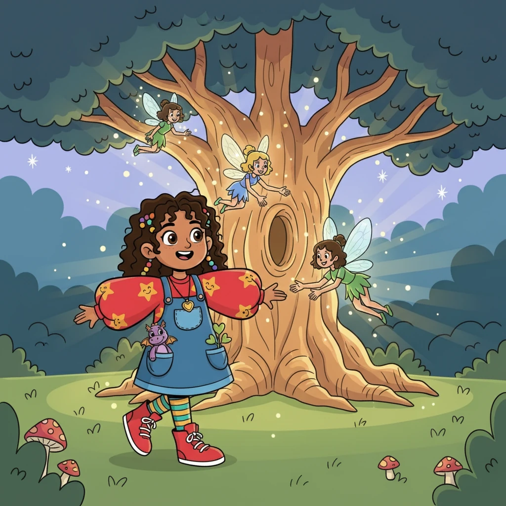 Finally, they arrived at a clearing where a magnificent tree glowed with a warm, inviting light. Lumi's family, the other fairies, emerged from the tree, overjoyed to see her. They welcomed Srinika with gratitude.