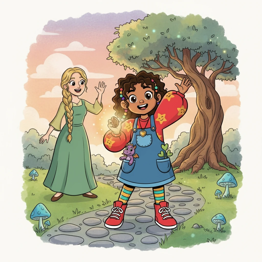 Lumi’s mother gave Srinika a small, glowing seed as a thank you, promising that it would always remind her of the magic of friendship. Srinika, filled with joy, said goodbye, promising to visit again soon. She knew she would never forget her adventure.
