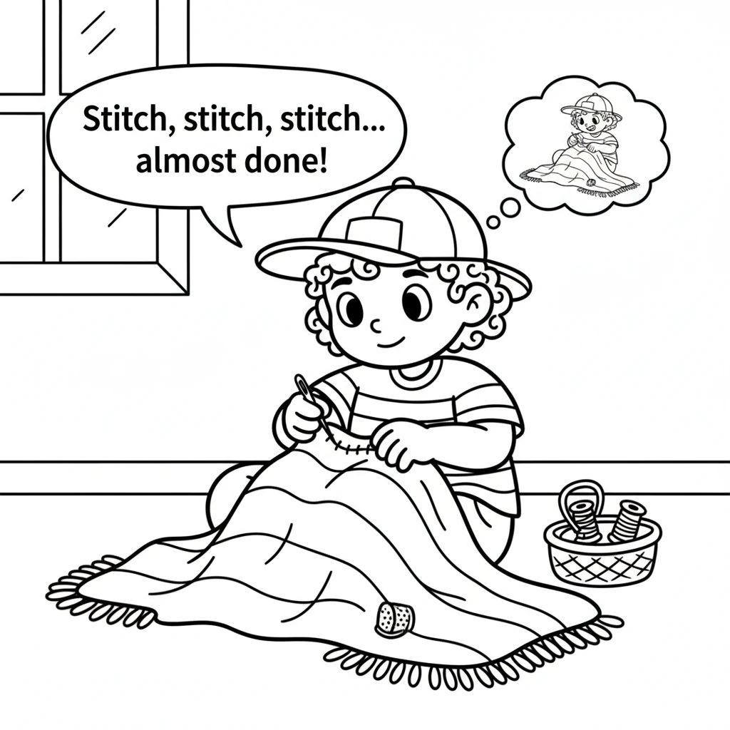 Next, Bobbie sews a cozy blanket. The fabric is soft and warm, perfect for snuggling on a chilly day. Each stitch is made with care and love.