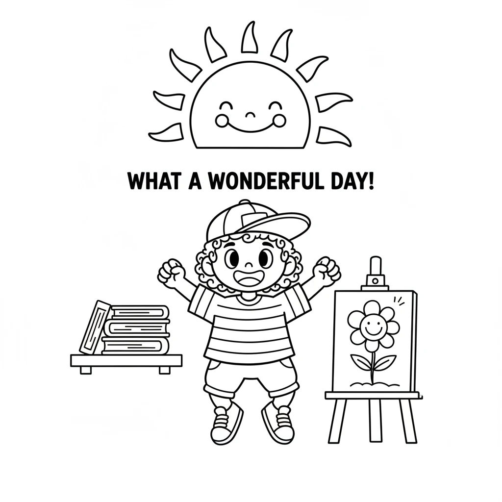 Bobbie feels so happy and proud after a day of creating and organizing. What a wonderful day filled with fun and accomplishments! A big, bright sun sh