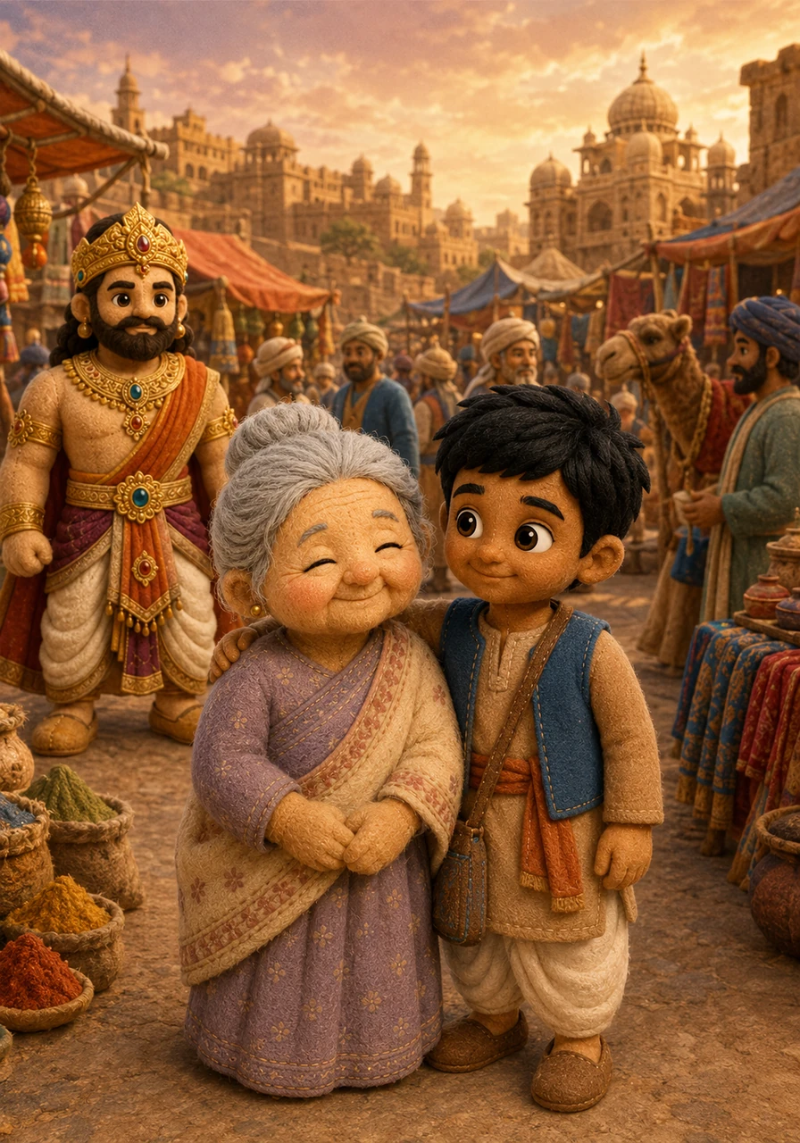 The golden light of dusk began to settle over the landscape as Dadi brought Kabir back to a time of bustling trade routes and poetic travelers, where merchants called the land Al-Hind. This name echoed through the crowded marketplaces of the Silk Road, carrying tales of spices, philosophy, and endless wealth to distant empires. Kabir saw how every culture that touched this land added a new line to its grand story.