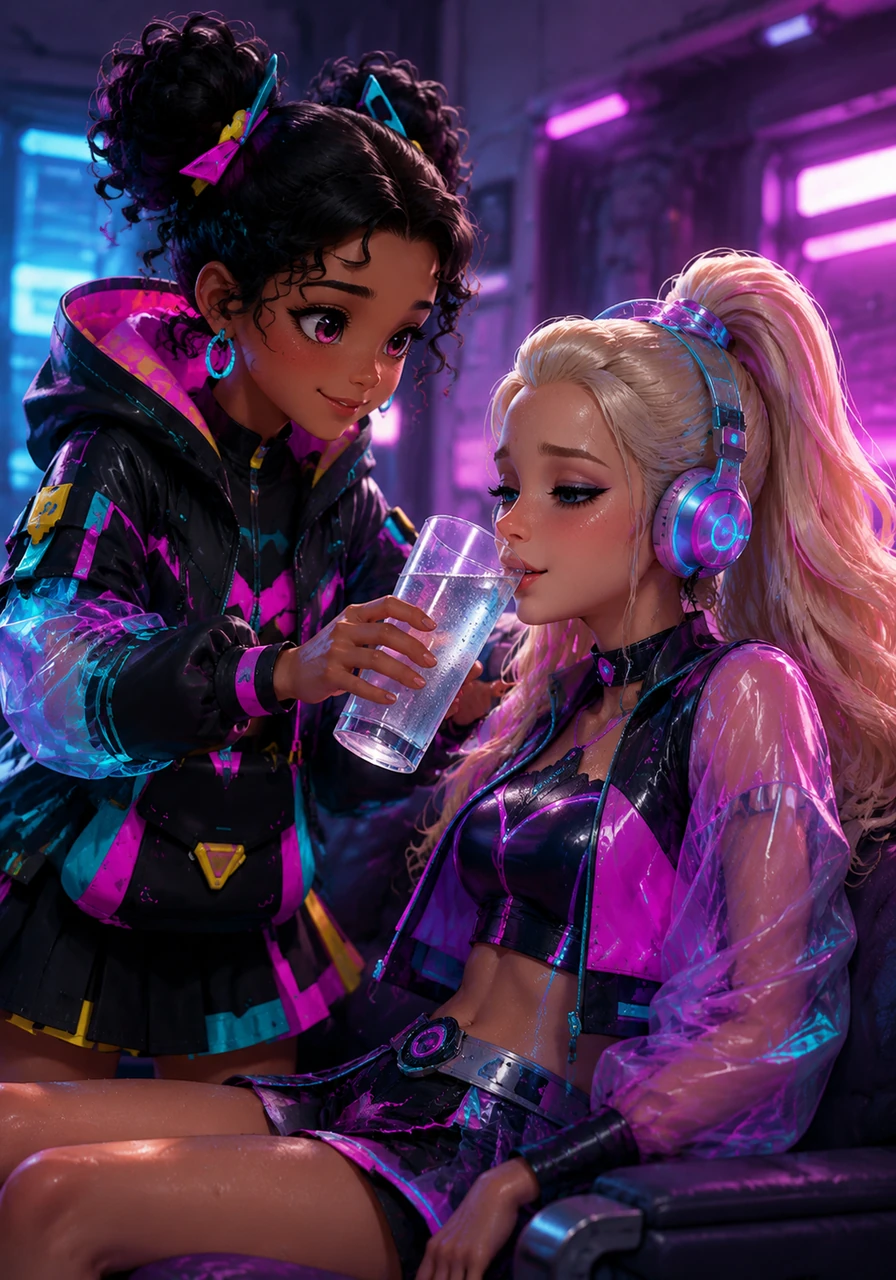 Melani then fetched a tall, cold glass of refreshing water to help Barbie wash down the medicine. Barbie took a grateful sip, smiling weakly as the cool water began to soothe her throat.
