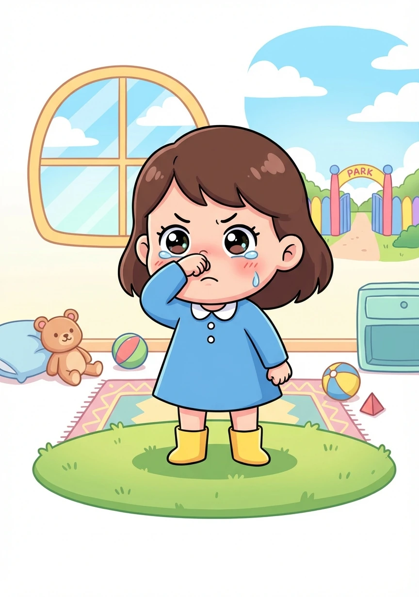 哭了好一会儿，妈妈没有出现，小莉想：“如果我一直哭，就永远也去不了公园了！”