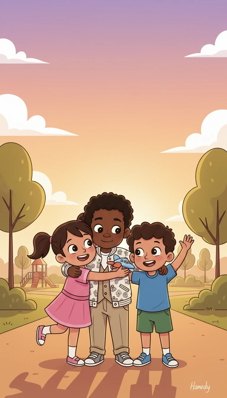 As the afternoon sun began to set, it was time to say goodbye. Hamed gave his friends big, warm hugs and waved enthusiastically. He promised to see them all again tomorrow for more adventures and learning.