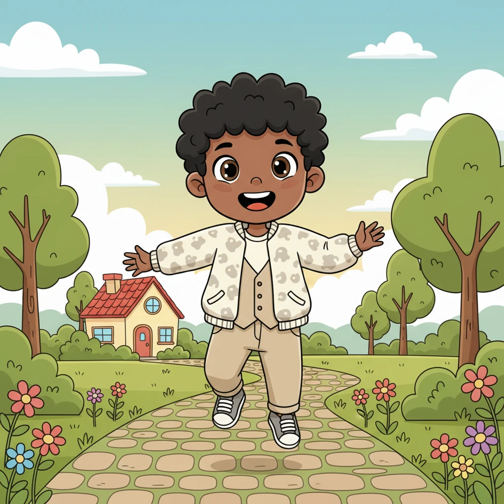 Hamed skipped all the way home, humming a happy tune he'd learned at kindergarten. The familiar path felt comforting, and he couldn't wait to share stories about his day with his family. His heart was full of joy from all the fun he had.